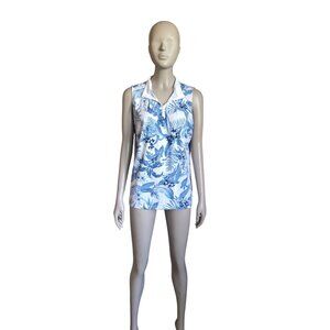 Tommy Bahama Blue and White Tropical Golf Tank Top
